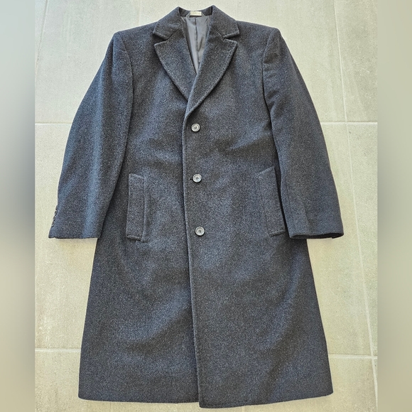 PERRY ELLIS Long Wool Coat Overcoat Mens Size S 36 Black - Picture 1 of 8